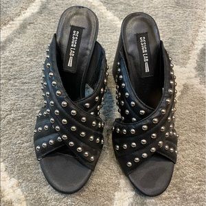Lord & Taylor black leather studded block heel sandals